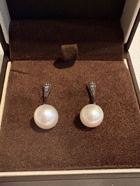Pandora Fresh Water Pearl Drop Earrings with Pavé Accents Sterling Silver